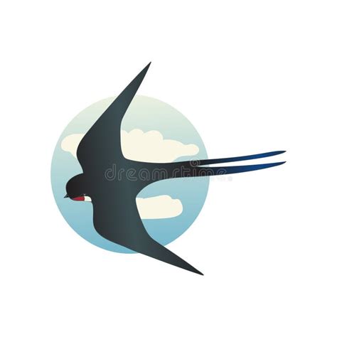 Swift Barn Swallow With Spread Wings In Flying Pose And Sitting On Tree