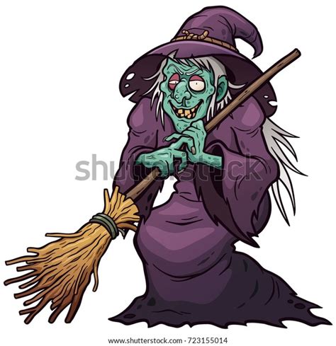 Vector Illustration Cartoon Witch Holding Broom Stock Vector Royalty