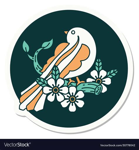 Tattoo style sticker a bird on branch Royalty Free Vector