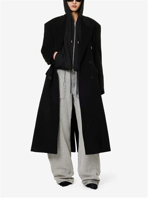 Balenciaga Hourglass Double Breasted Wool Coat In Black Endource