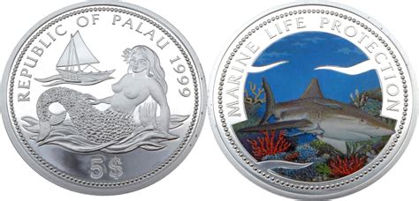 Palau 5 Dollar 1999 Serie Marine Life Protection Meerjungfrau