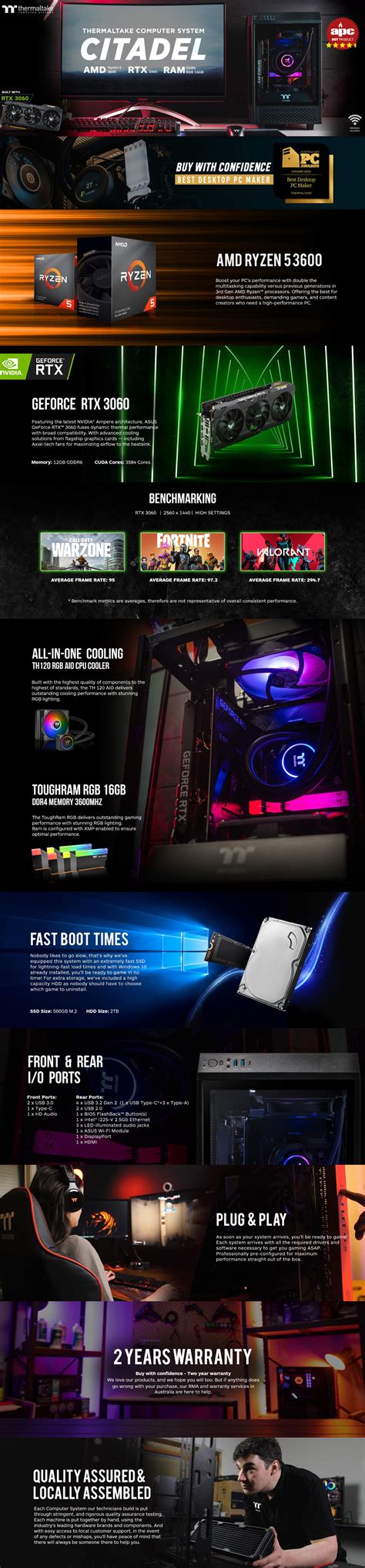 Thermaltake Citadel Ryzen 5 3600 RTX 3060 500GB SSD + 2TB HDD 16GB RAM ...