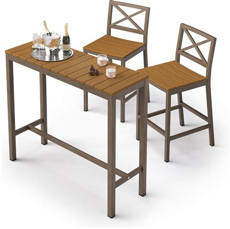 Cozyman Outdoor Bar Height Table And Chairs Set 3 Piece