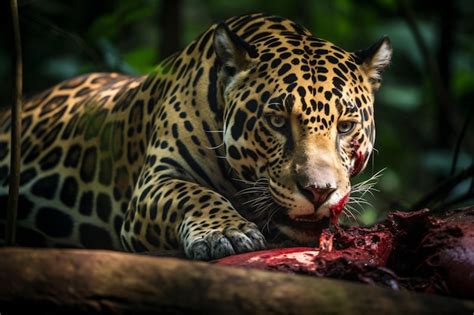 A jaguar eating a carcass of a dead animal. | Premium AI-generated image