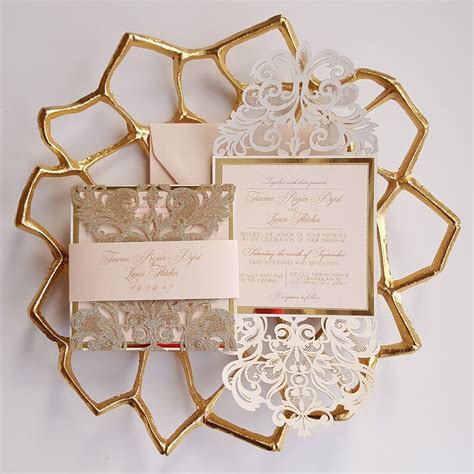 Gold Laser Cut Wedding Invitation Lace Gold Glitter Wedding Etsy