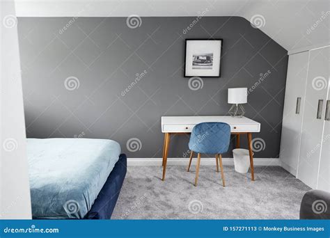 Interior of a House, Loft Conversion Bedroom Stock Image - Image of lamp, built: 157271113