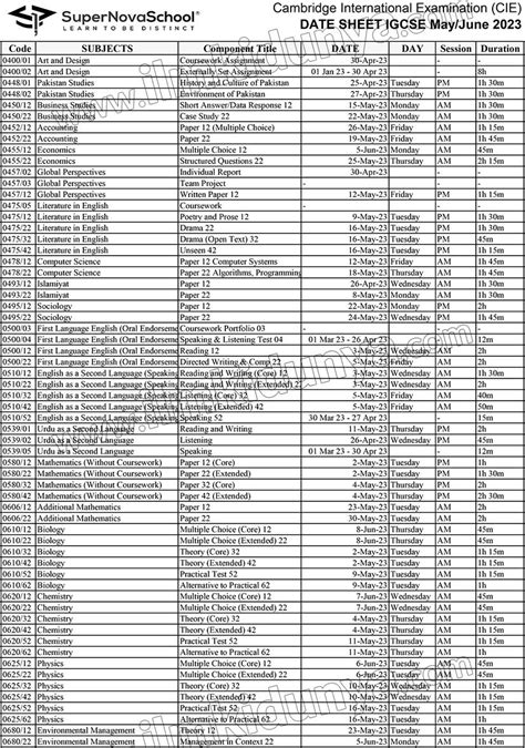 Cambridge Assessment International Education Date Sheet 2023