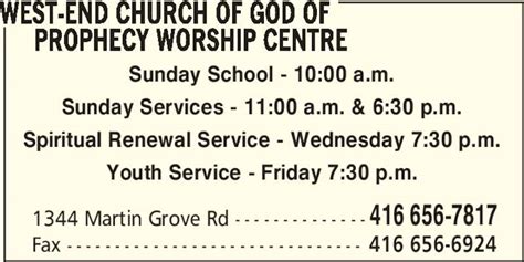 West-End Church of God of Prophecy Worship Centre - 1344 Martin Grove ...