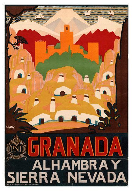 Granada Alhambra Y Sierra Nevada Vintage Travel Poster Etsy Travel