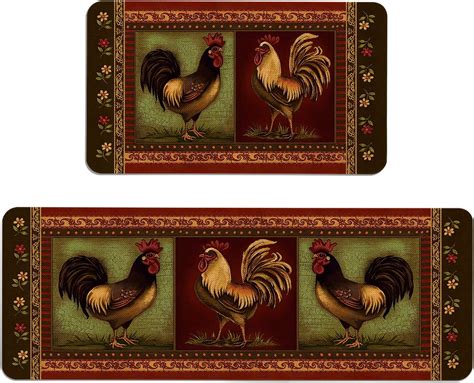 Farmhouse Kitchen Rugs and Mats Set of 2, Farm Rooster Kitchen Mat ...