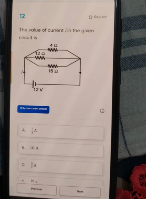 12 Review The Value Of Current I In The Given Circuit Is Only One Correct