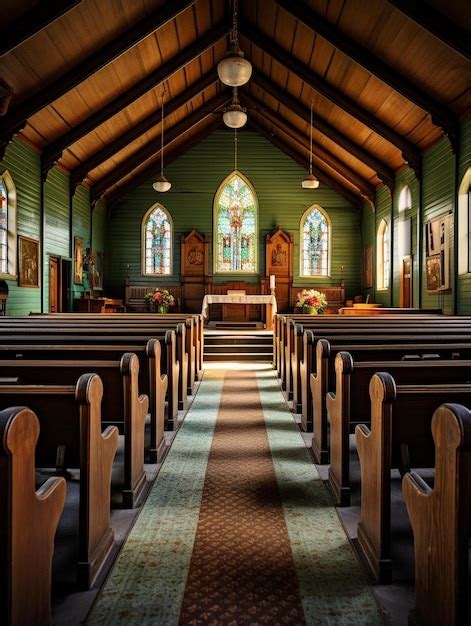 Premium Ai Image A Church With A Wooden Pew That Says Church