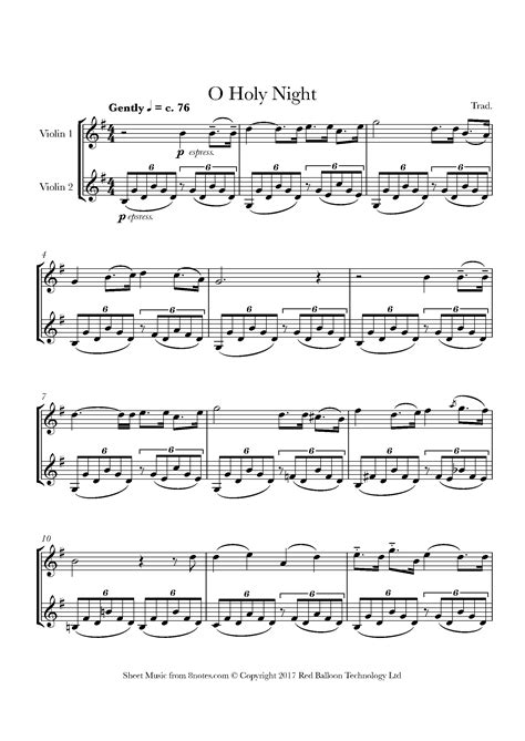 O holy night sheet music for violin duet – Artofit