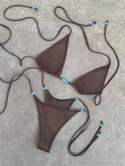 Polovedo Official Sexy Solid Brown Color Strap Women S Bikini Swimsuit For Sale Australia New