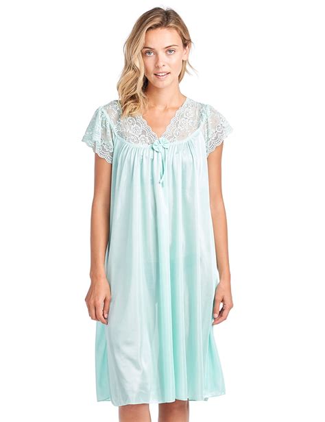 Casual Nights Womens Fancy Lace Neckline Silky Tricot Nightgown Mint