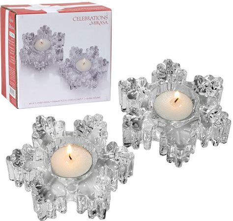 Mikasa Celebrations By Set Of Glass Snowflake Tealight Holders Tea