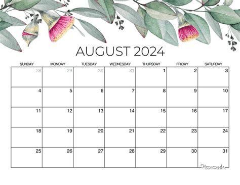 Monthly Calendar Printable August Fayth Jennica