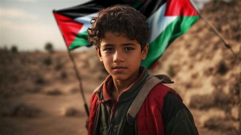 Premium Photo | Kid with Palestine flag on the background