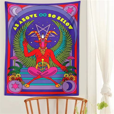 Tapiz De Tarot Baphomet Para Colgar En La Pared Manta Psicod Lica De