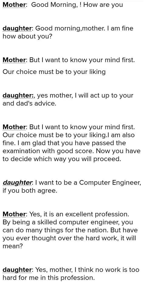 Write An Imaginary Dialogue Between Two Mothers About The Future Of