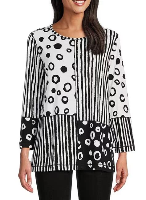 Multiples 3 4 Sleeve White And Black Print Knit Top 6th Street Fashions