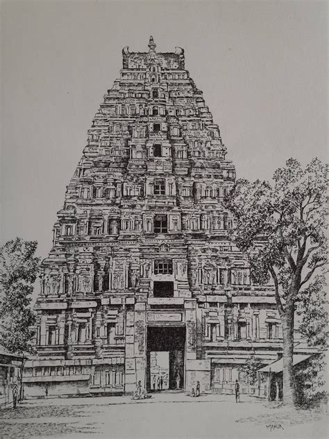 Virupaksha Temple Hampi Drawing by Mahua Pal | Saatchi Art Amazing Art Painting, Diy Art ...