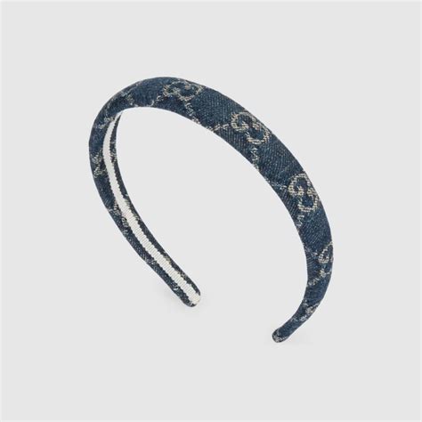 Eco Washed Denim Hair Band In Blue And Ivory GUCCI US Designer