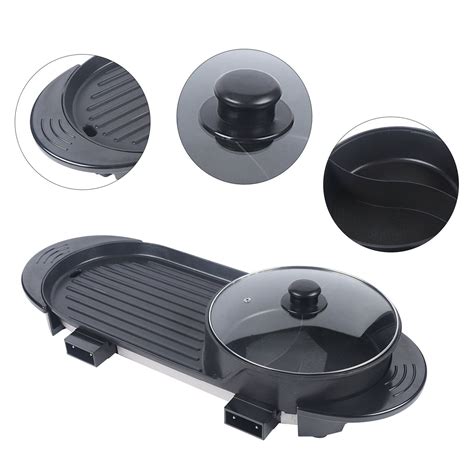 Electric Barbecue Pan Grill Hot Pot Combo 2 In 1 Pot Non Stick BBQ Teppanyaki Pan With Lid 110V