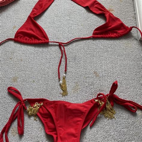 Red Bahimi Bikini Worn Once In Perfect Condition Depop