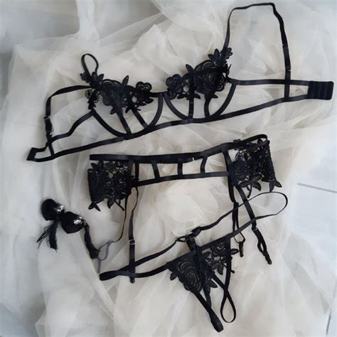 CUSTOM SIZE Black Erotic Sheer Lingerie Set With Harness Etsy