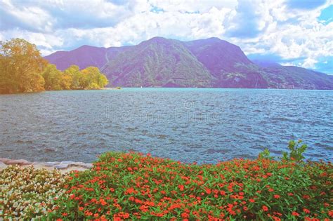 Garden Park At Promenade Of Lugano In Ticino Switzerland Summer Stock