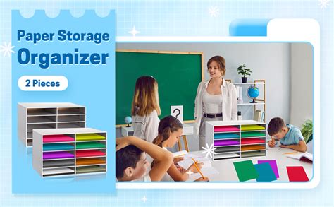 Fuutreo 2 Pieces Classroom Paper Storage Organizer Construction Paper Storage Sturdy