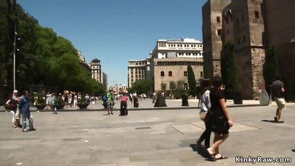 Shackled Naked Slut Posing In Public