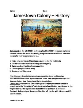 Jamestown Colony Virginia - History Facts Information Questions Review ...