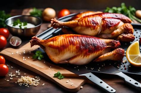 Pollo Con Especias Y Hierbas En Una Tabla Para Cortar Foto Premium