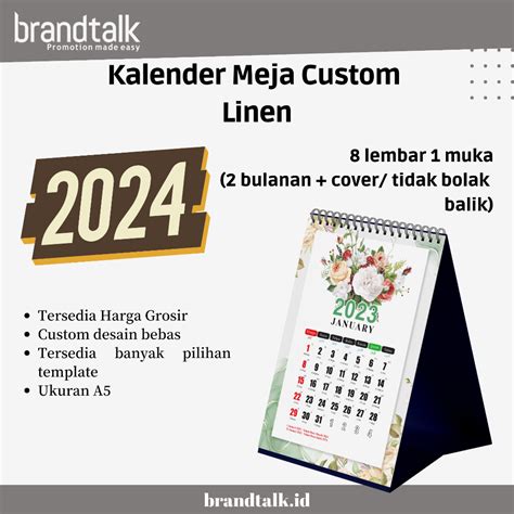 Jual Custom Kalender Meja 2024 Penyangga Linen 8 Lembar 1 Muka AC