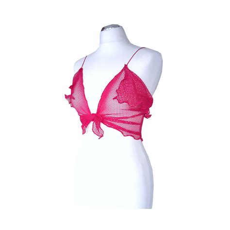 Tie Bra Top Crop Fishnet Hotwife Lingerie Mesh Rave Outfit Etsy
