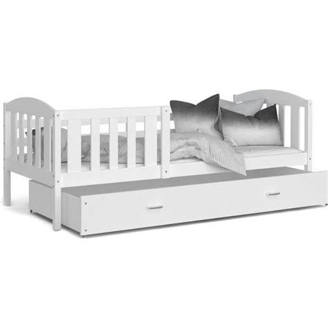 LIT Enfant Teo 80x160 Blanc Blanc Livré avec sommier tiroir et matelas