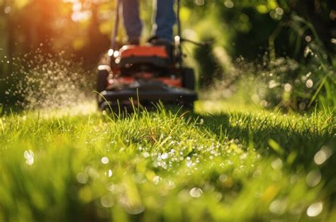 Premium Photo | Lawn mower on the lawn mowing the grass mowing the lawn