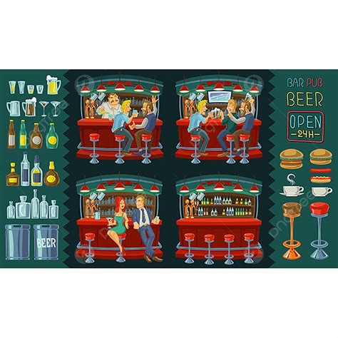 Cartoon Illustration Of Friends Drinking Whiskey In The Bar Pub