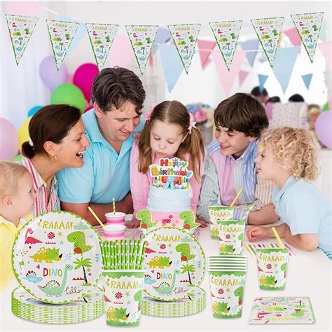 DreamJing 62 Pcs Dinosaur Party Tableware Dinosaur Party Supplies Set