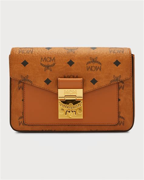 Mcm Millie Visetos Logo Leather Crossbody Bag In Cognac ModeSens