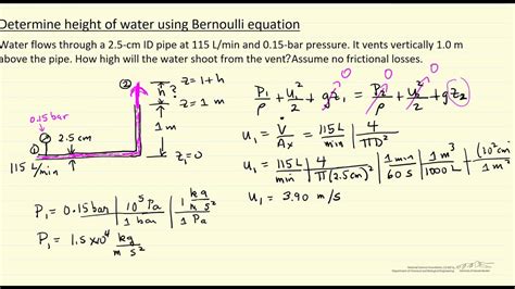 Determine Height Of Water Using Bernoulli Equation Youtube