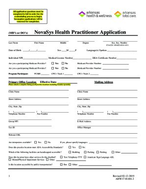 Fillable Online Ahw Novasys Health Practitioner Application Md S Or Do