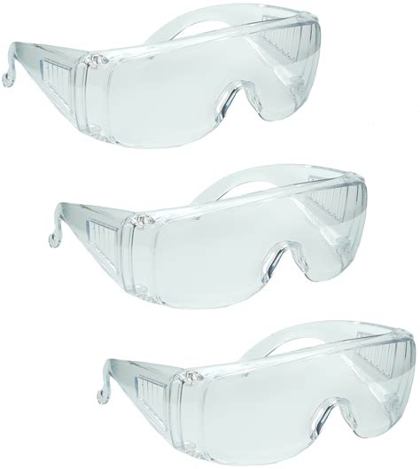 Safety Glasses Wrap Around Crystal Clear Eye Protection That Fit Over Eyeglasses 3 Pair