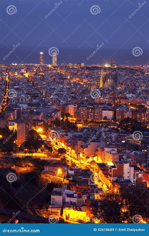 Barcelona Skyline Panorama at Night Stock Image - Image of catalonia ...