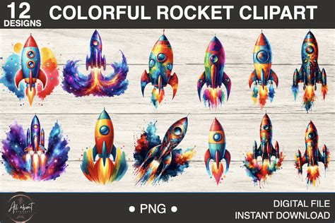 Colorful Rocket Clipart PNG Graphic by allaboutartwork94 · Creative Fabrica