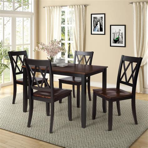 URTR 5 Pieces Wood Top Black Dining Table Set Home Kitchen Table Set