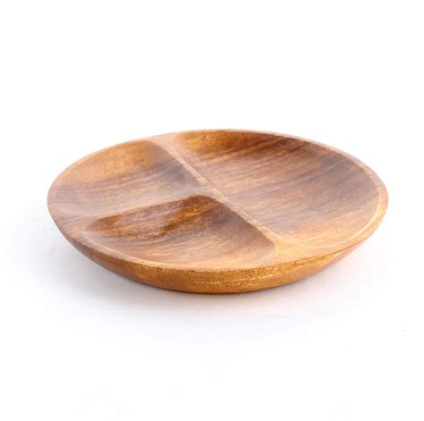 Acacia Wood Round Plate With Dividers Oomomo