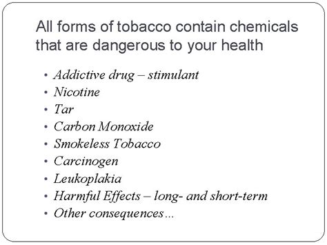 Tobacco Chapter Lesson The Health Risks